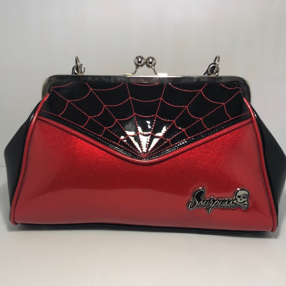 Sourpuss Retro Spiderweb Red and Black Clutch
